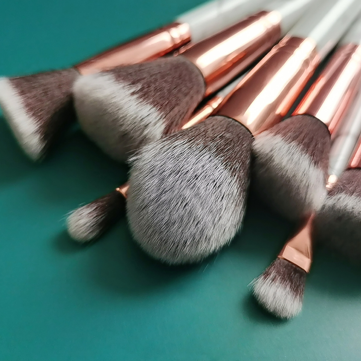10 Piece Private Label Professional Foundation Makeup Brush Set Black Human Hair Marble Makeup Brush with PU Bag