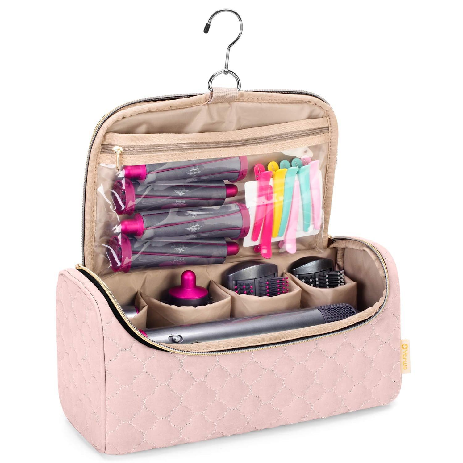 Fashion Nylon Lightweight Zipper Case Hair Curler Storage Large Capacity Portable Wash Travel Cosmetic Box for Bag Hook