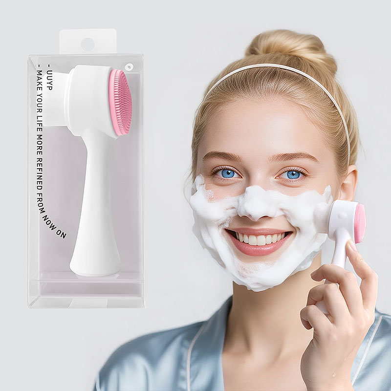 In Stock 2-in-1 Multifunction Nylon And Silicone Facial Cleansing Brush Plastic Face Cleanser With Logo/Pattern Labeling