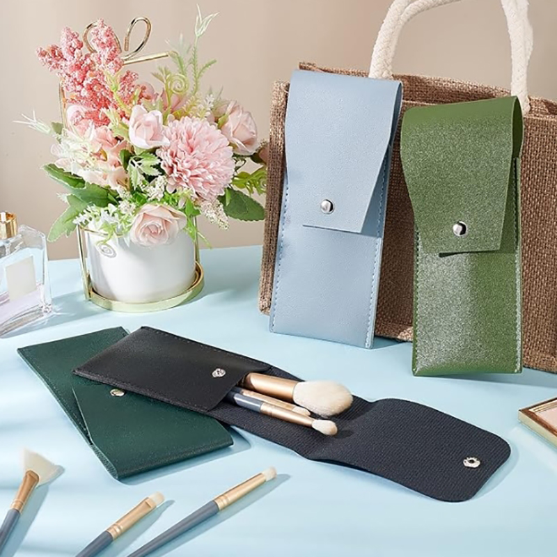 Portable Makeup Brush Holders Travel Makeup Brush Case PU Leather Cosmetic Brush Protection Bag With Iron Snap