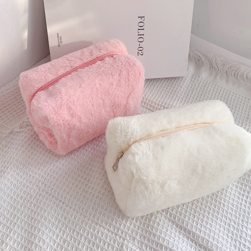 Personalized Macaron Plush Cosmetic Bag Portable Sweet Soft Makeup Case Organizer Cute Pencil Pouch