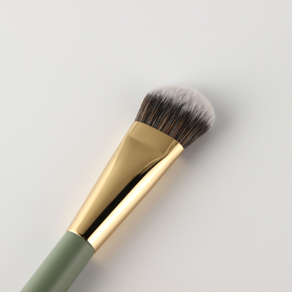 Vonira GHF-107 Curved Liquid Foundation Brush With Gold Copper Green Wood Handle Custom Private Label