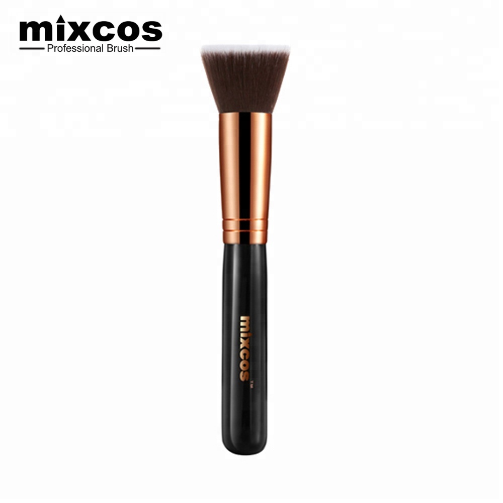 OEM High Quality Synthetic Hair Wood Handle Private Label Professional Flat Top Face Foundation Brush Black