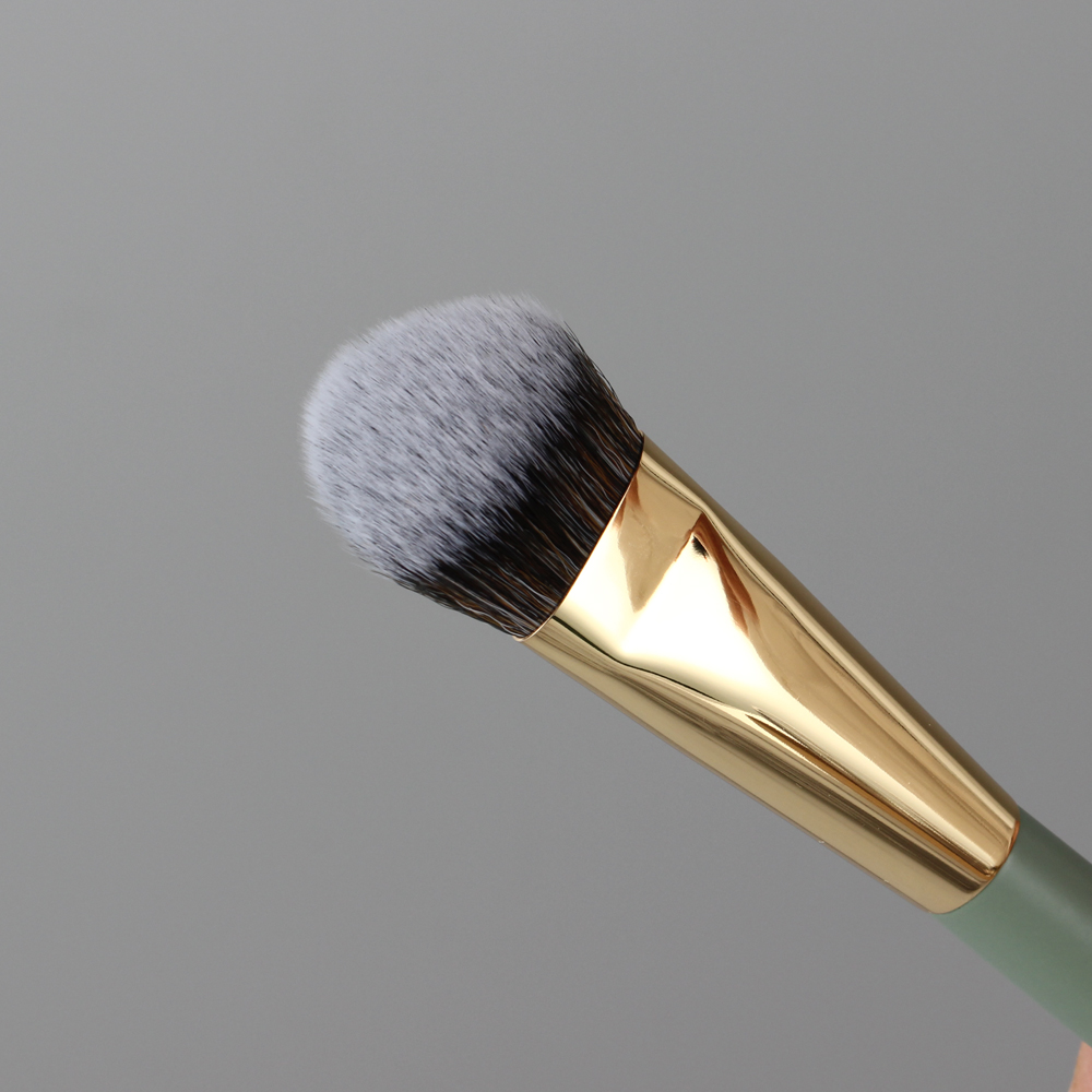 Vonira GHF-107 Curved Liquid Foundation Brush With Gold Copper Green Wood Handle Custom Private Label