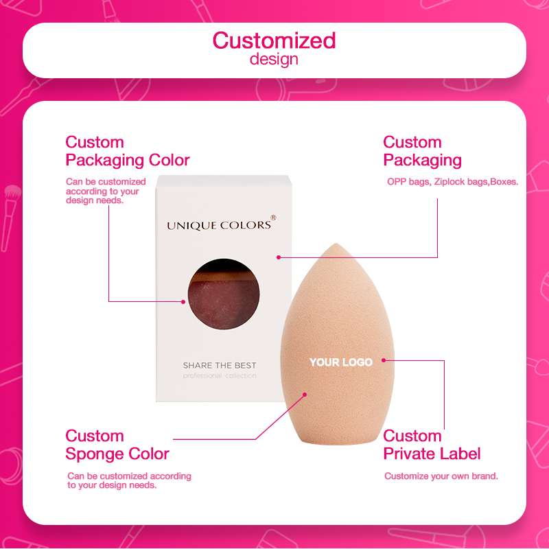 Bulk Manufacturing Packaging Latex Free Waterdrop Pink Soft Blender Sponge Set Custom Beauty Makeup Sponge Logo Printing