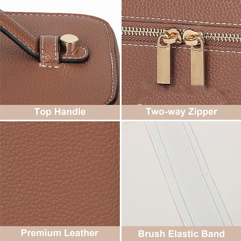 Portable Fashion Pu Leather Zipper Cosmetic Organizer Case with Large Capacity Water Resistant Soft Handle Travel Makeup Storage