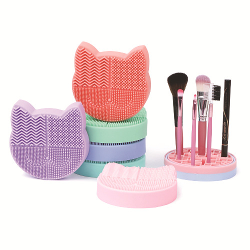 2 in 1 Silicon Design Makeup Brush Cleaning Mat with Brush Drying Holder