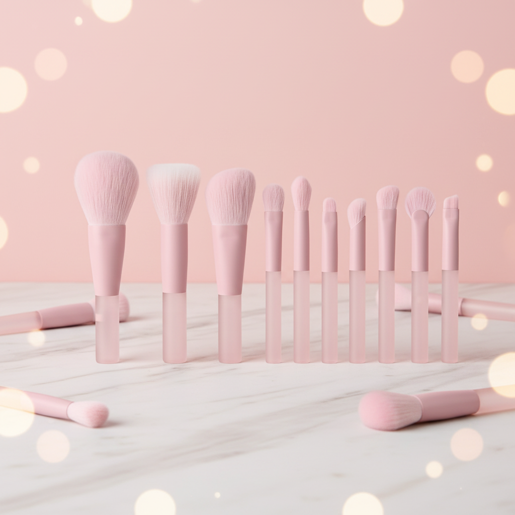 Private Label 10-Piece Synthetic Hair Face &amp; Eye Makeup Brush Set With Shaving Brush Travel-Friendly For Ladies