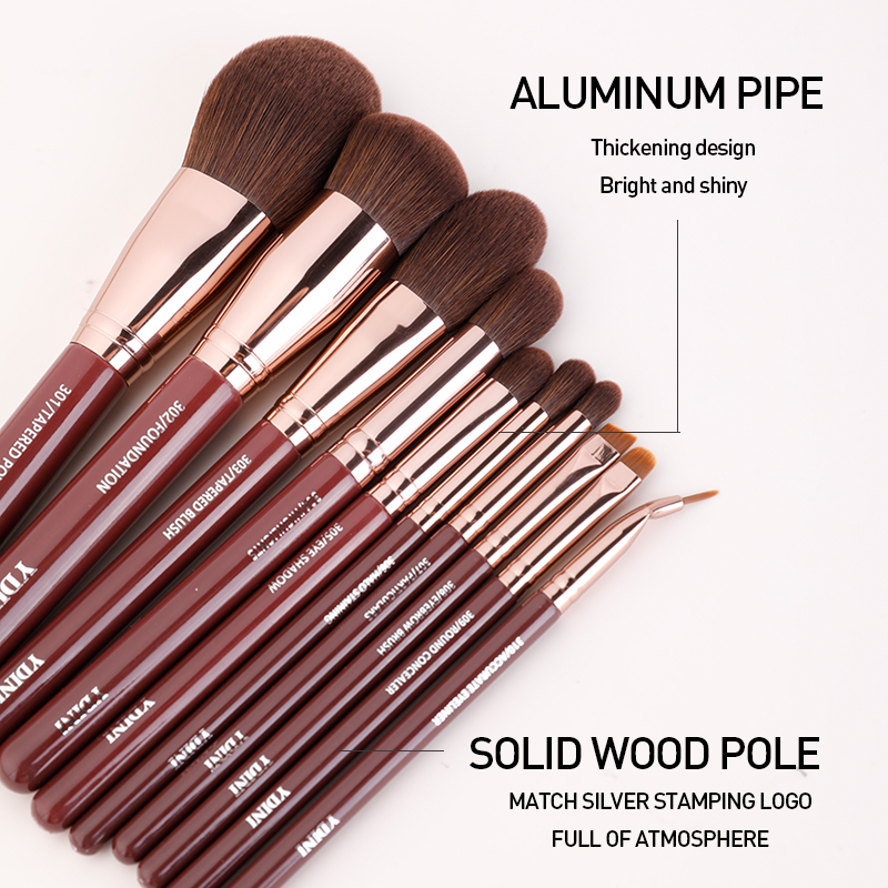 YDINI Wholesale Custom Logo 10pcs Private Label Brushes Make up Kabuki Foundation Makeup Brush Set