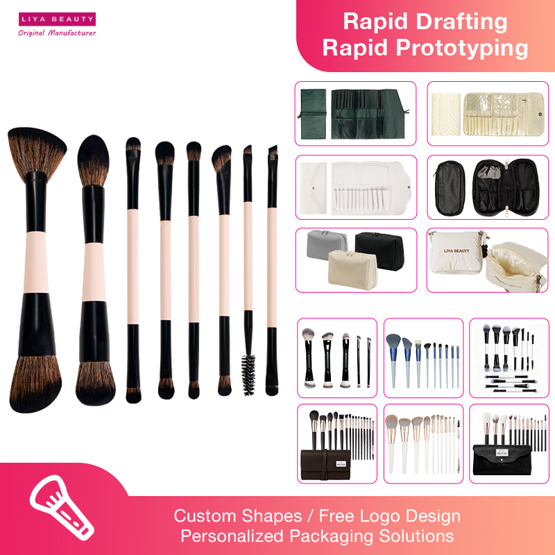 2 in 1 Vegan Dual Ended Makeup Brushes Set Custom Logo Contouring Blending Cosmetic Brushes Kit for Makeup