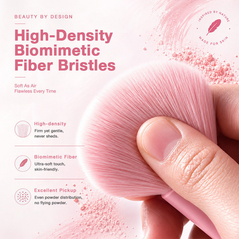 Private Label Makeup Brush Durable Powder Brush Non-Slip Grip Silicone Handle Lightweight Brush for Foundation