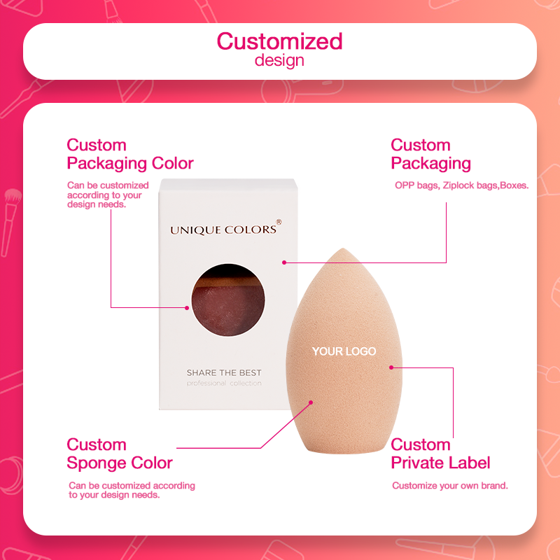 Private Label Cosmetics Makeup Sponge Blender Beauty Blending Sponge Customized Latex Free Best Foundation Sponge