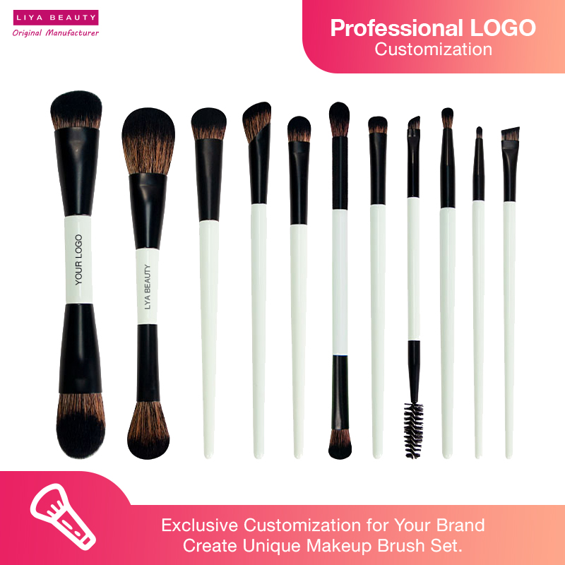 2 in 1 Vegan Dual Ended Makeup Brushes Set Custom Logo Contouring Blending Cosmetic Brushes Kit for Makeup