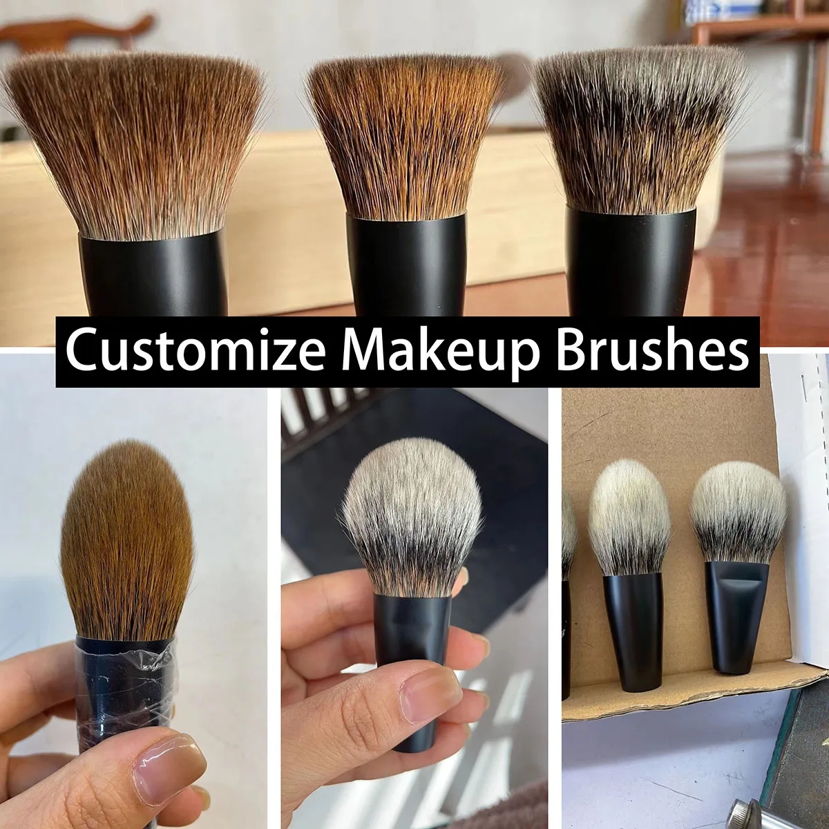 Custom Beige Puffy Luxury Makeup Brushes