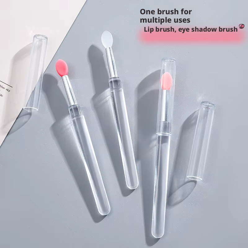 Portable Dustproof Plastic Handle Multi Color Silicone Brush Head Lipstick &amp; Eye Shadow Brush