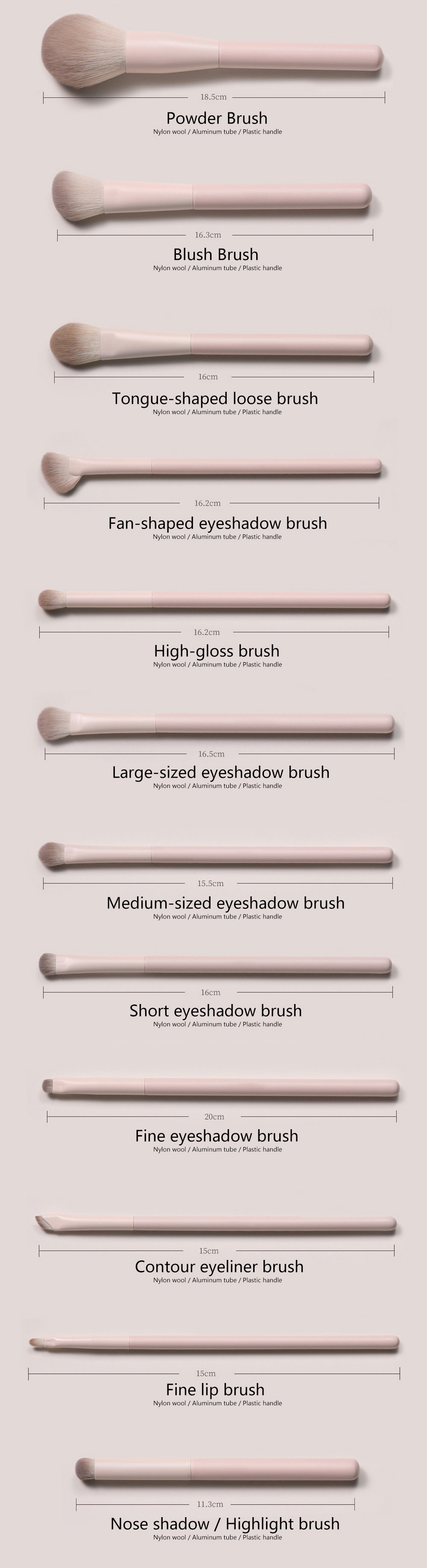 13-piece Beginner Eco-friendly Makeup Brush Set-Luxurious pink Custom-made Private Brand Travel-Friendly Makeup Brushes Storage