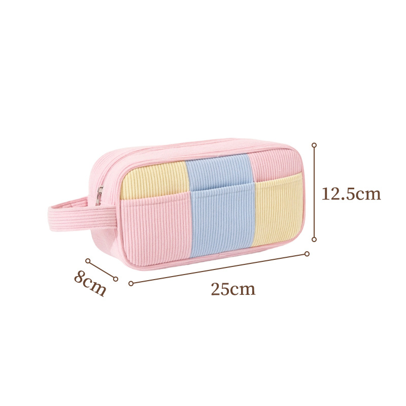 Puffy Corduroy Makeup Bag Plush Soft Cosmetic Storage Warm Travel Toiletry Bag Large Capacity Portable Organizer for Women