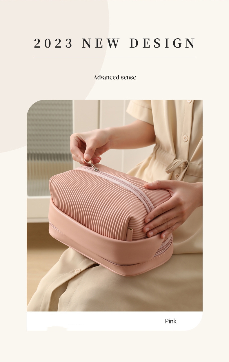 Pu Striped Leather Makeup bag display 3