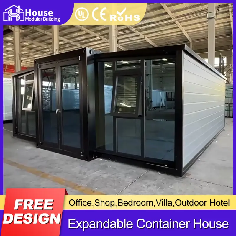 Custom 20ft Expandable Container House - Light Gray Exterior with Glass Curtain Wall Factory, Companies