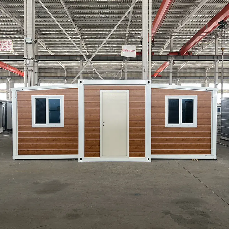 Custom 20ft Woodgrain Expandable Container House with Single Door & Dual-Side Expansion Manufacturers, Distributor