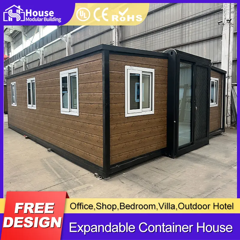 OEM 30ft Expandable Container House - Woodgrain Finish, Single/Double Door Options with Security Mesh Manufacturer, Companies