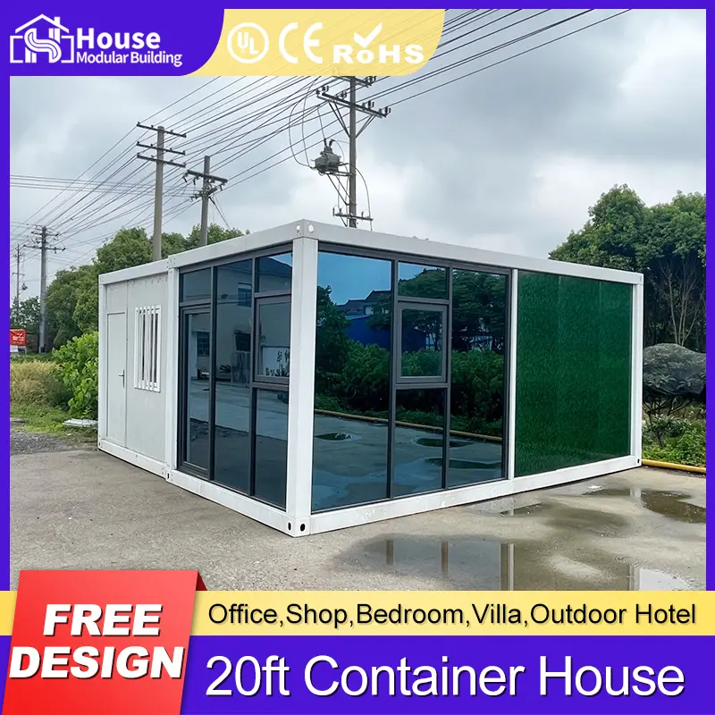 Custom 20ft green quick-assembly container house with glass curtain walls Manufacturer, Suppliers