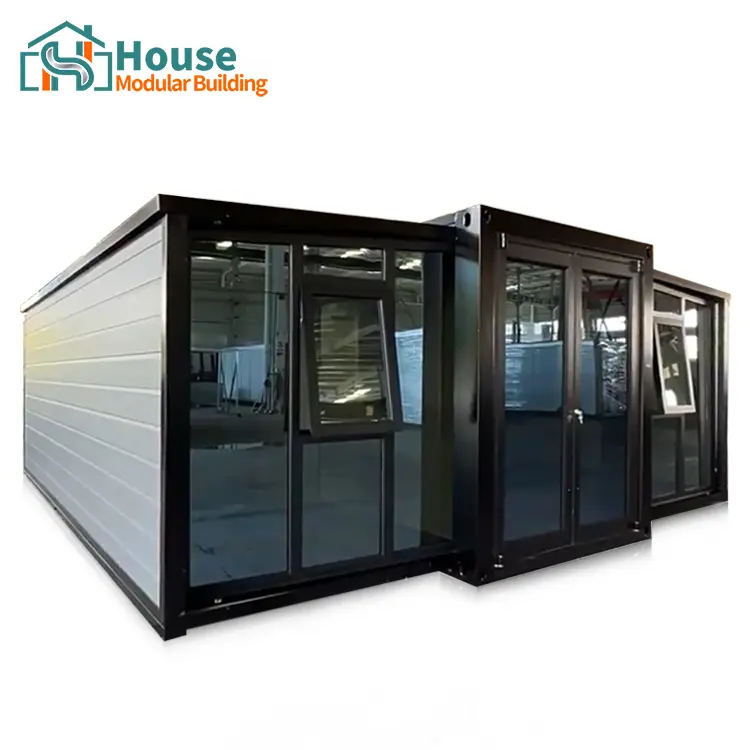 Custom 20ft Expandable Container House - Light Gray Exterior with Glass Curtain Wall Factory, Companies