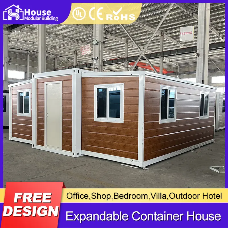 Custom 20ft Woodgrain Expandable Container House with Single Door & Dual-Side Expansion Manufacturers, Distributor