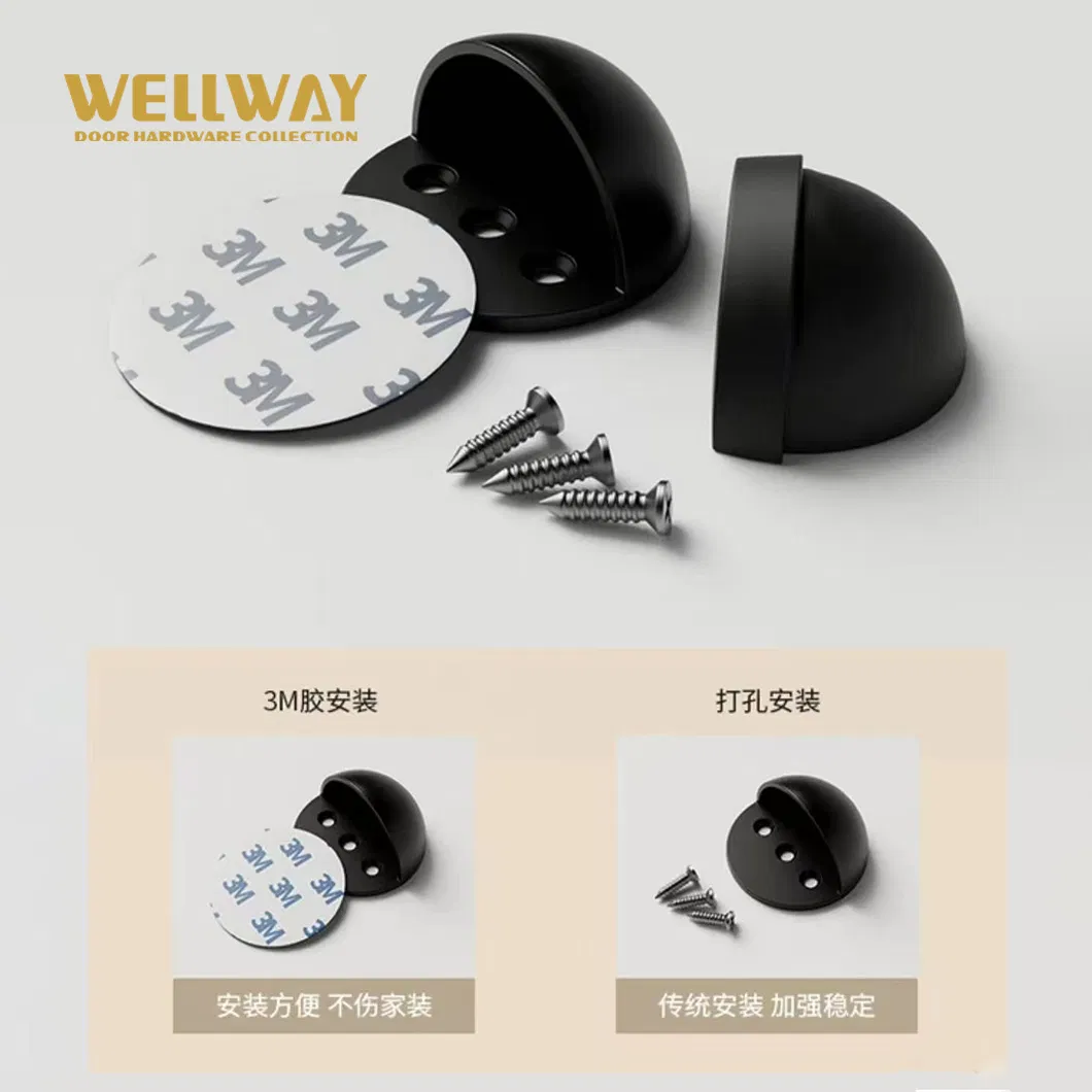 PVD Silver Zinc Alloy Door Stopper with Black Silicone Buffer for Impact Protection Suitable for Glass &amp; Wood Doors Wenzhou Factory -Ds-02-028