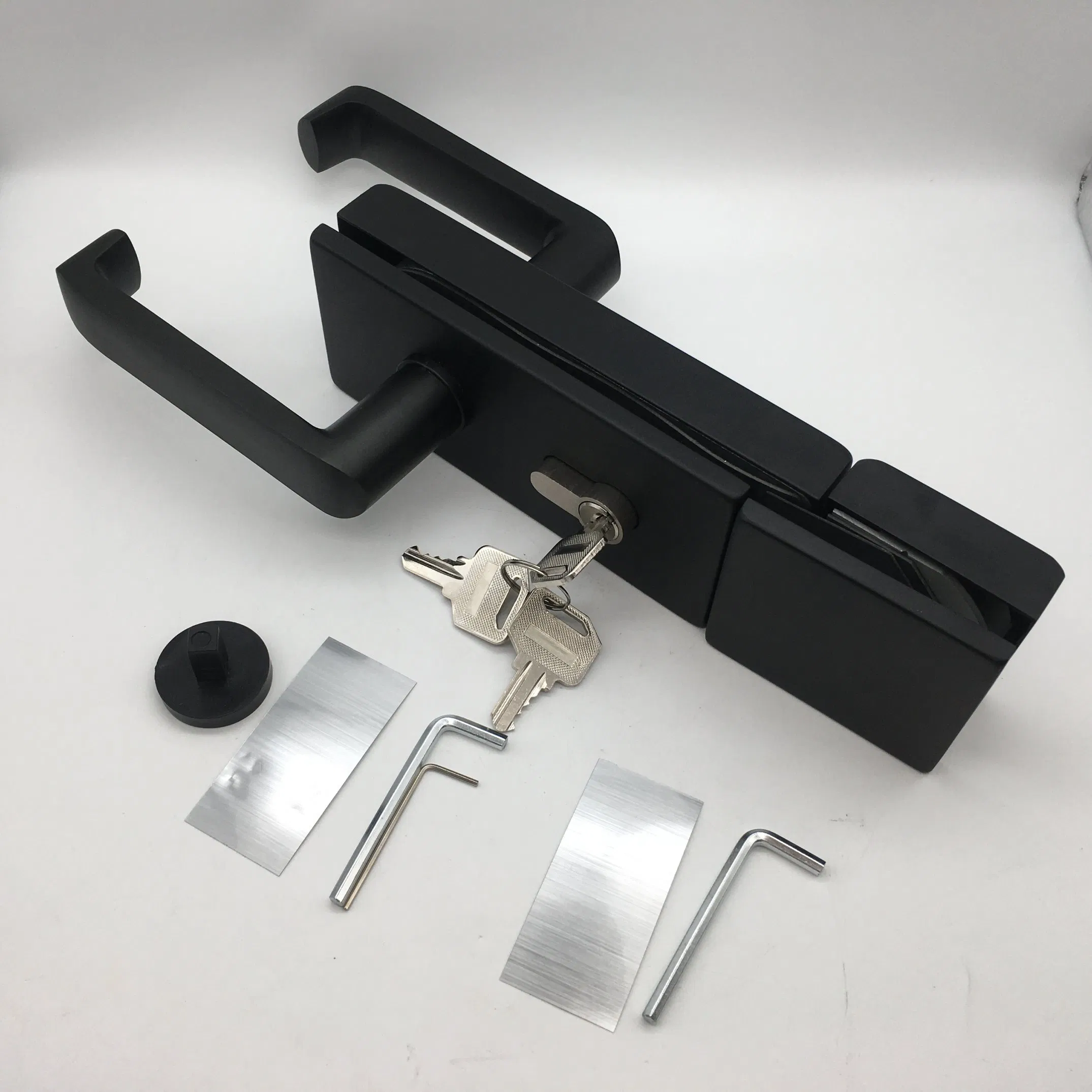 Frameless Glass Door Security Aluminum Material Lever Handle Offset Lock with Cylinder