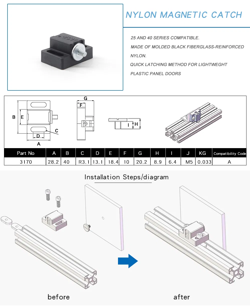 Aluminium Profile a Series Quick Latching Nylon Magnetic Catch #3170