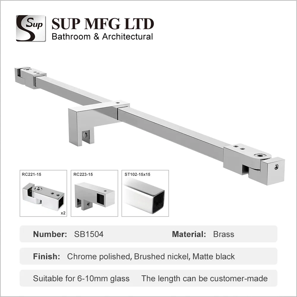 15X15mm Frameless Glass Door Fixing Bracket Brass T-Shaped Connector Support Bar