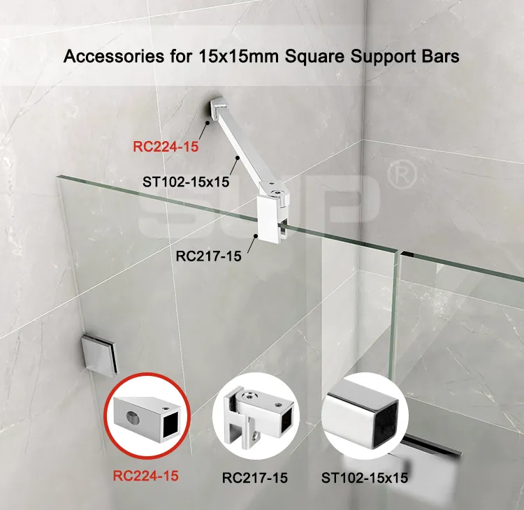 15X15mm Brass Square Tube Connector Frameless Glass Door Support Bar