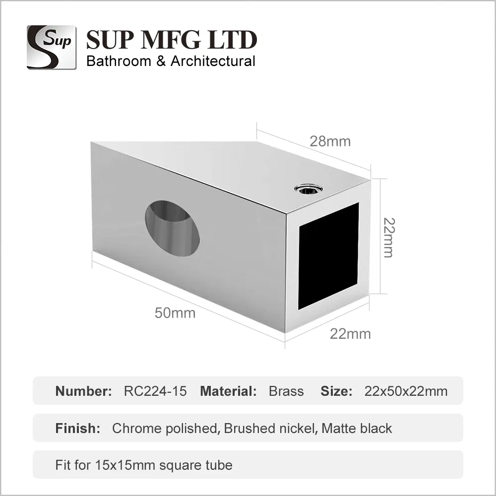 15X15mm Brass Square Tube Connector Frameless Glass Door Support Bar