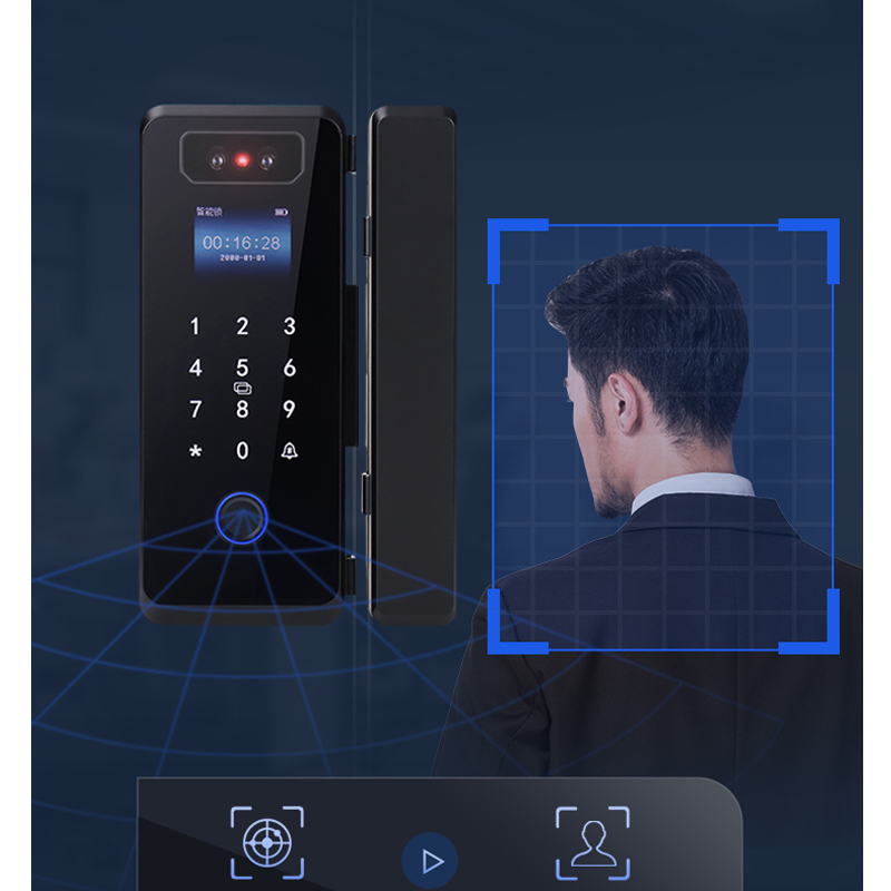 3D Face Recognition High Definition Camera Glass Door Smart Lock