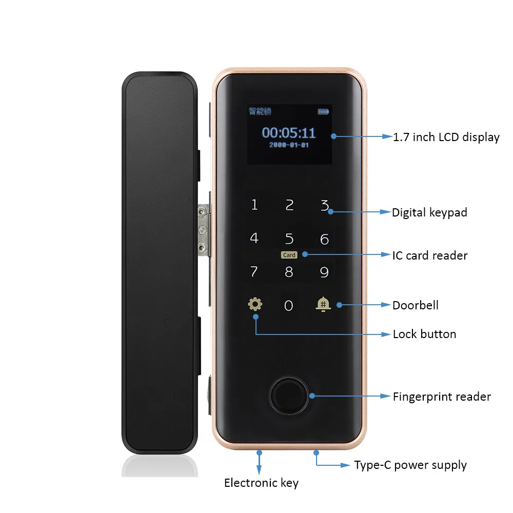 Sliding Fingerprint Glass Door Lock Tuya WiFi Card Password Keys Unlock