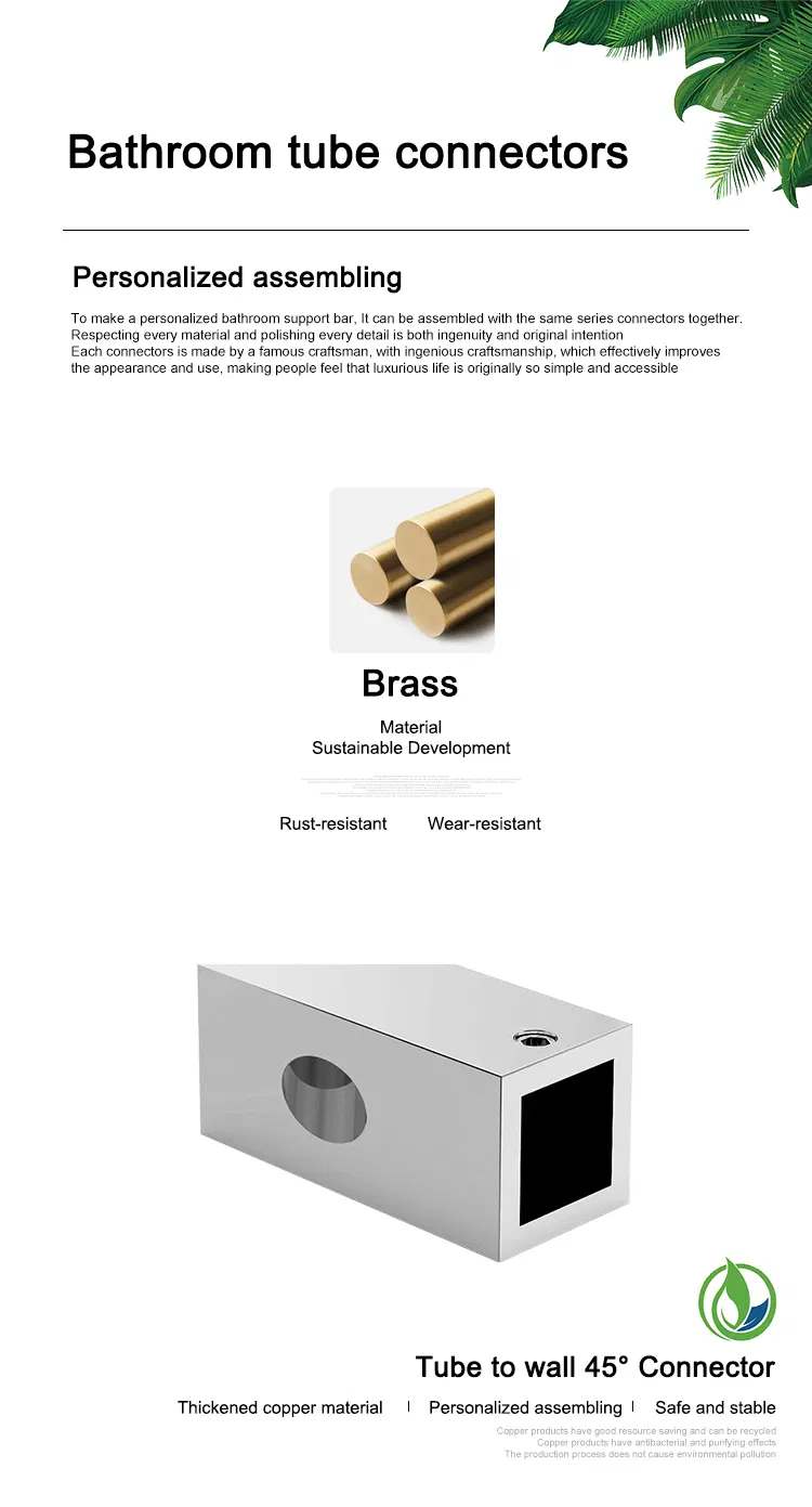 15X15mm Brass Square Tube Connector Frameless Glass Door Support Bar