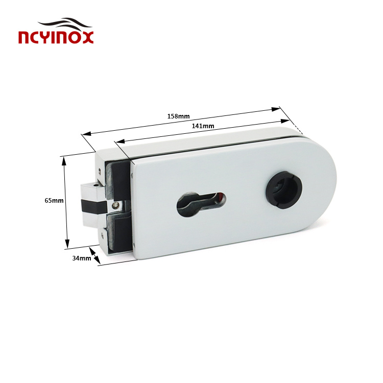 Glass Door Lock Aluminum Polished Stainless Glass Mounted Passage Latch with Lock for Office &amp; Commercial