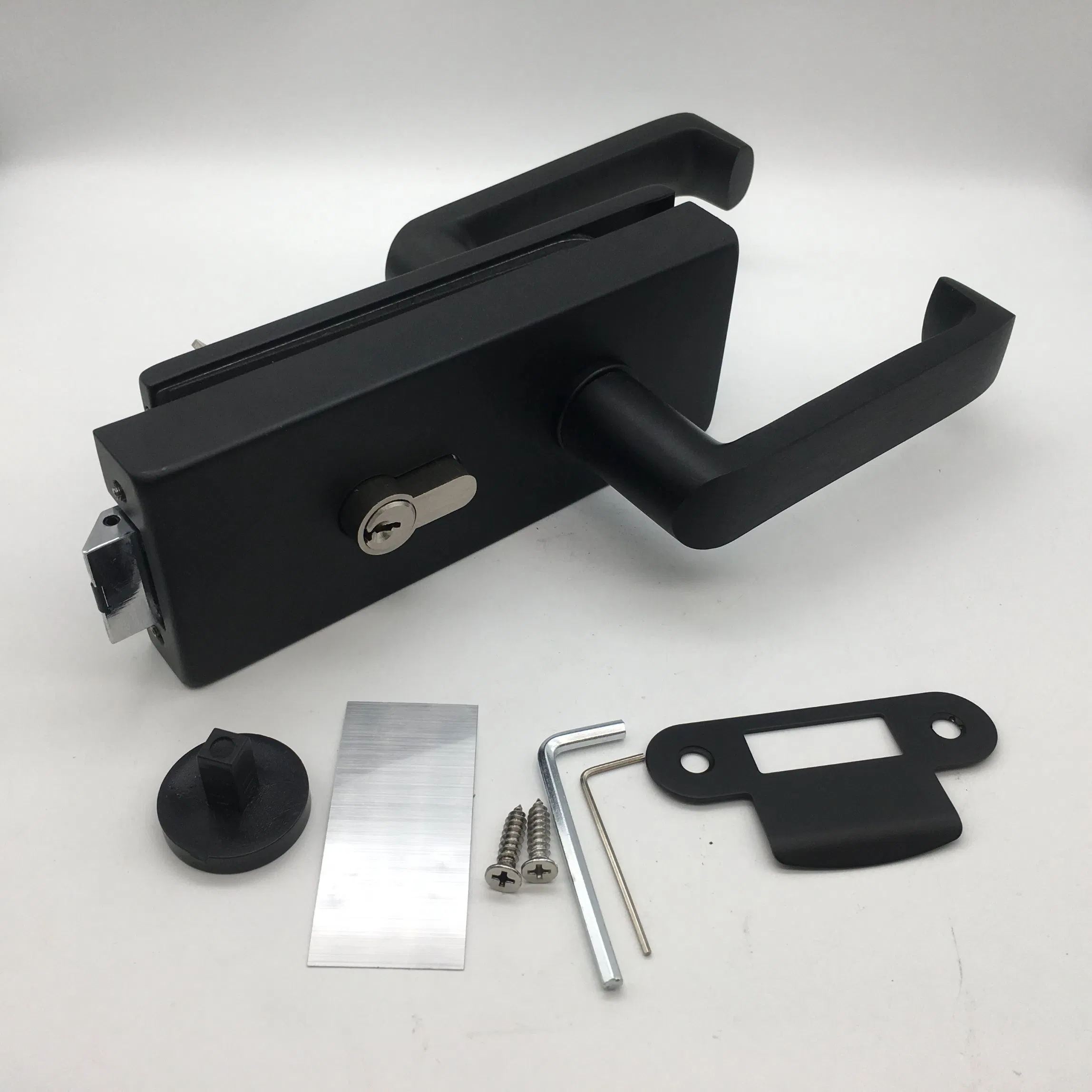 Frameless Glass Door Security Aluminum Material Lever Handle Offset Lock with Cylinder