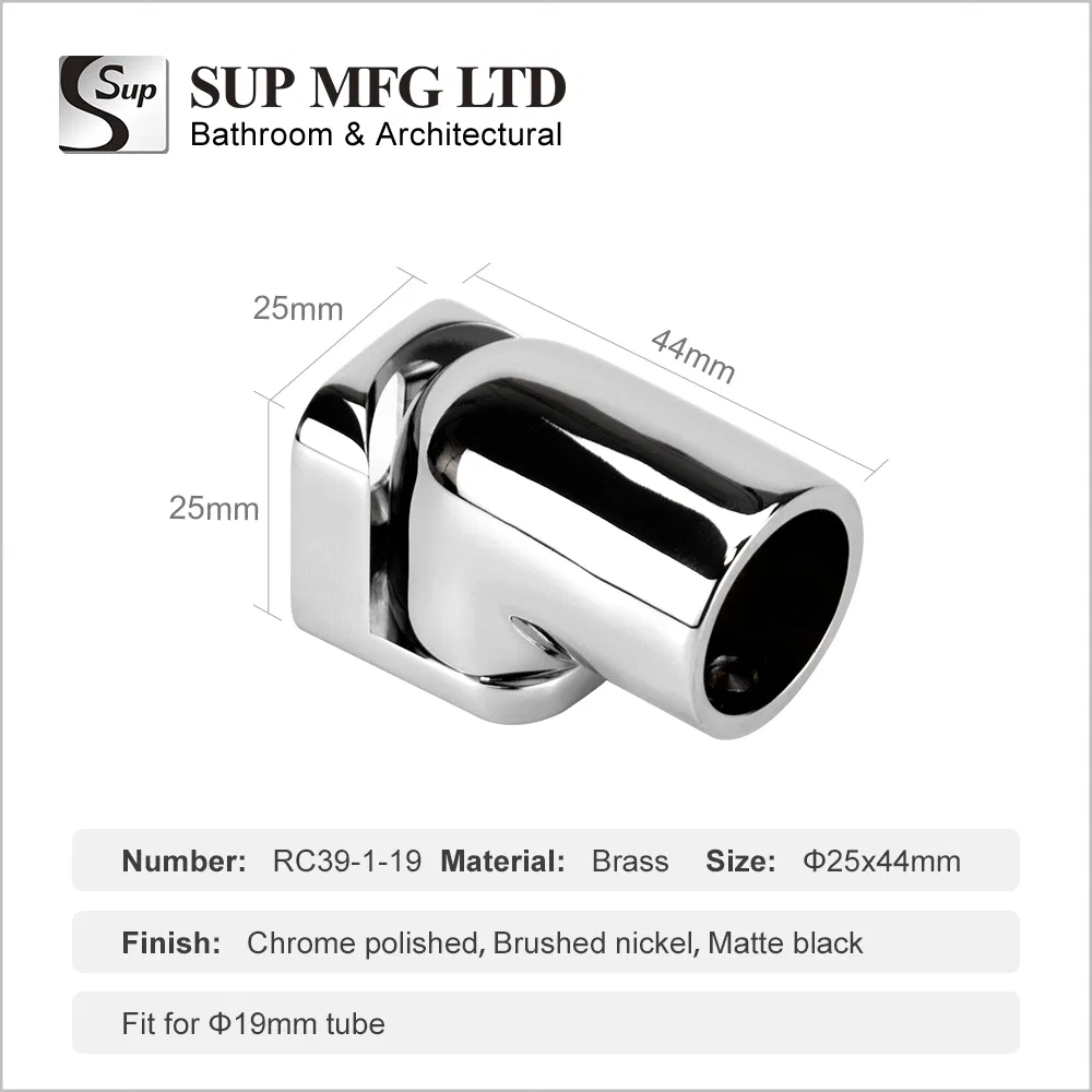 Frameless Glass Door 19mm Brass Round Tube Connector