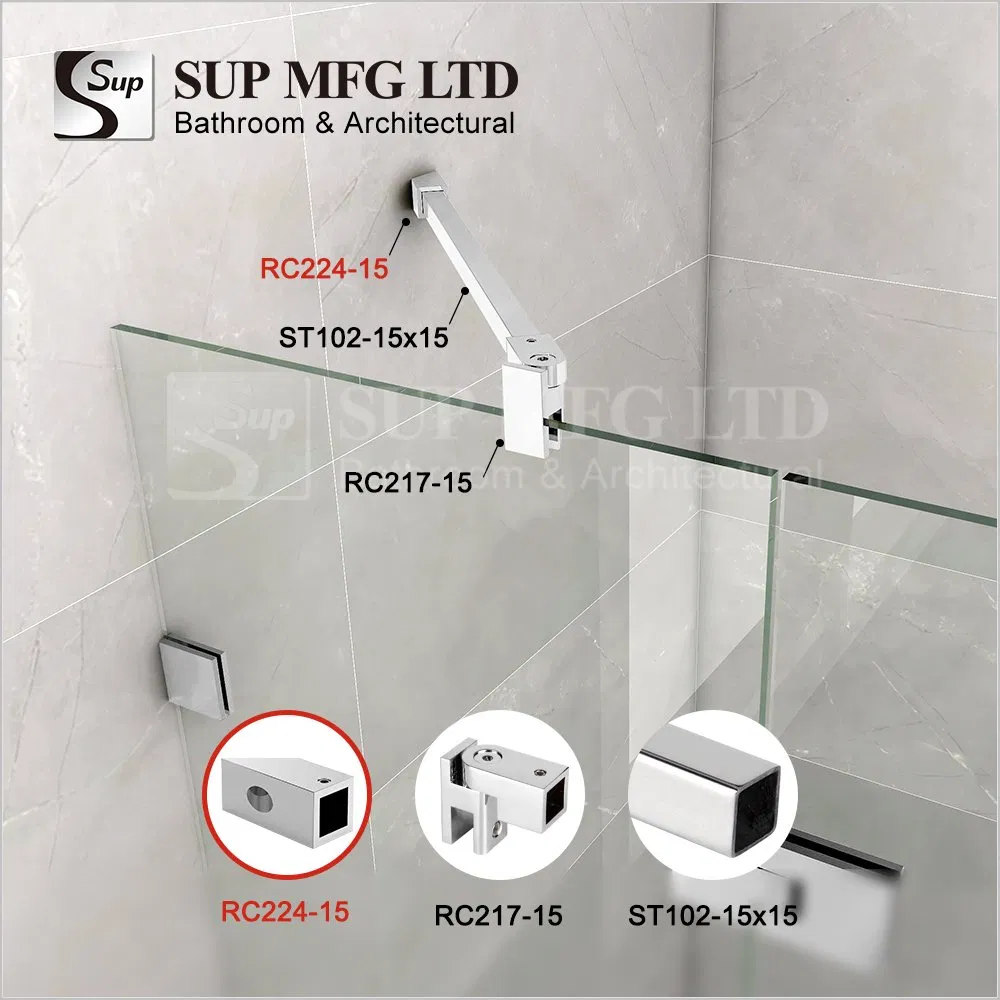 15X15mm Brass Square Tube Connector Frameless Glass Door Support Bar