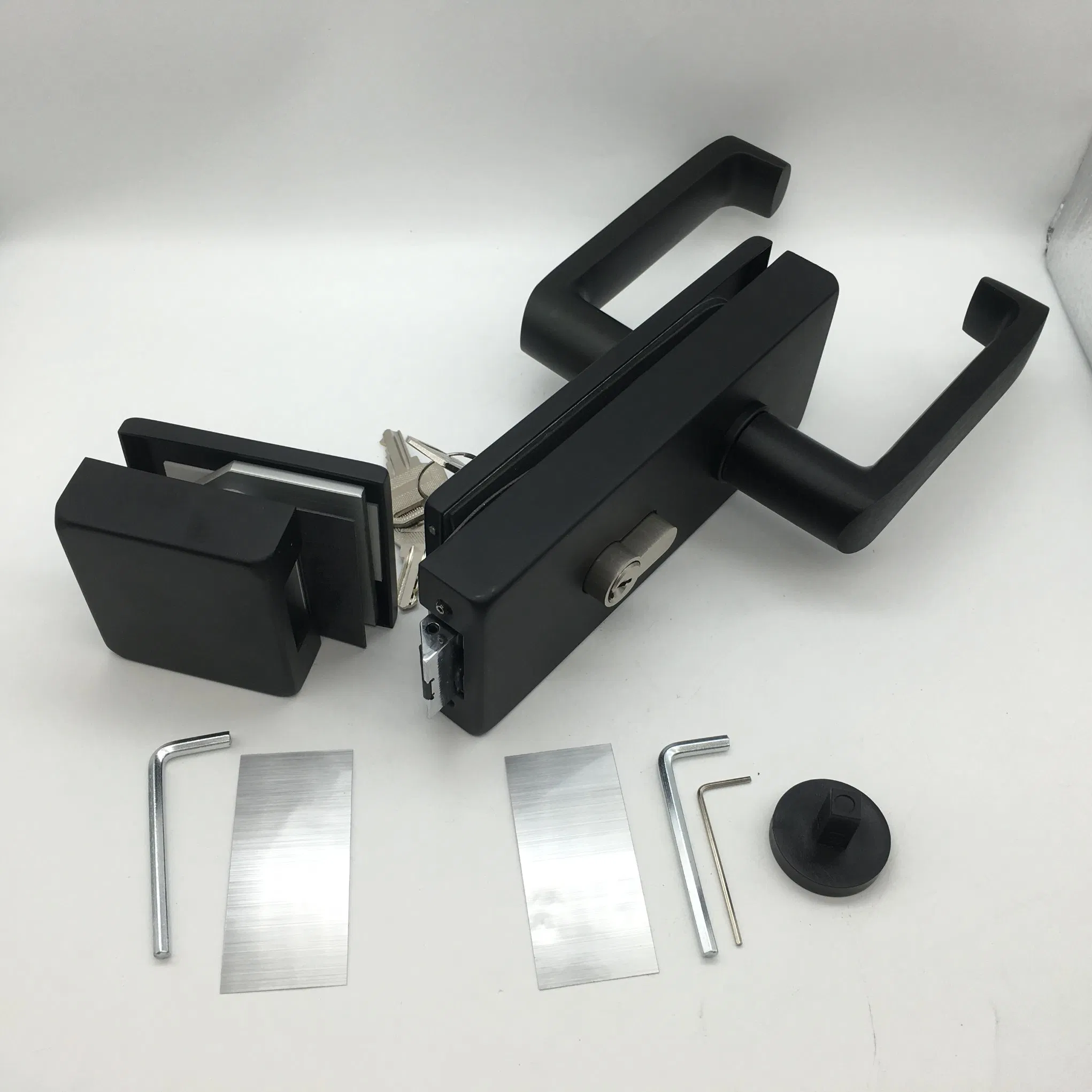 Frameless Glass Door Security Aluminum Material Lever Handle Offset Lock with Cylinder