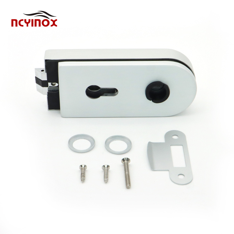 Glass Door Lock Aluminum Polished Stainless Glass Mounted Passage Latch with Lock for Office &amp; Commercial