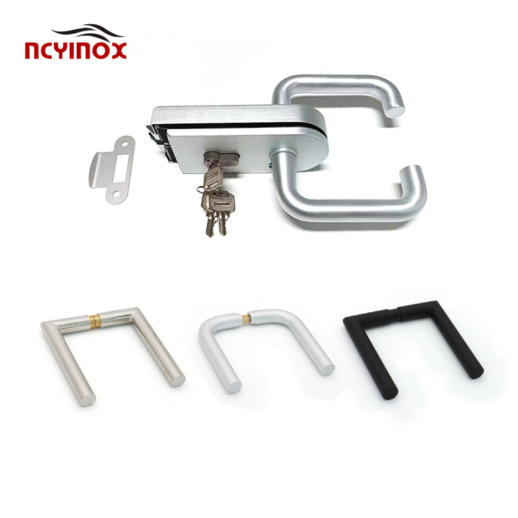 Glass Door Lock Aluminum Polished Stainless Glass Mounted Passage Latch with Lock for Office &amp; Commercial