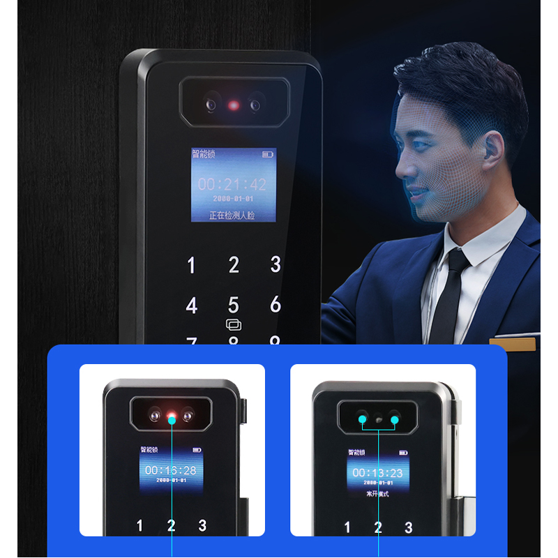 3D Face Recognition High Definition Camera Glass Door Smart Lock
