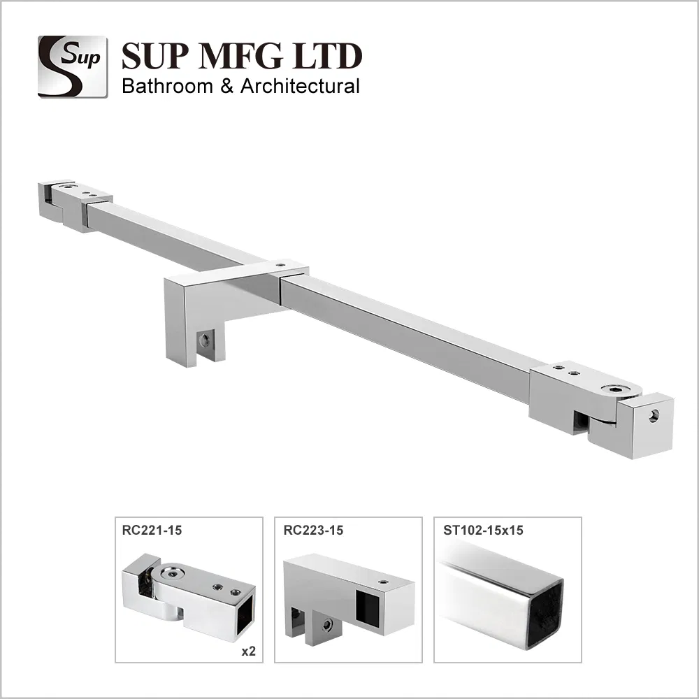 15X15mm Frameless Glass Door Fixing Bracket Brass T-Shaped Connector Support Bar