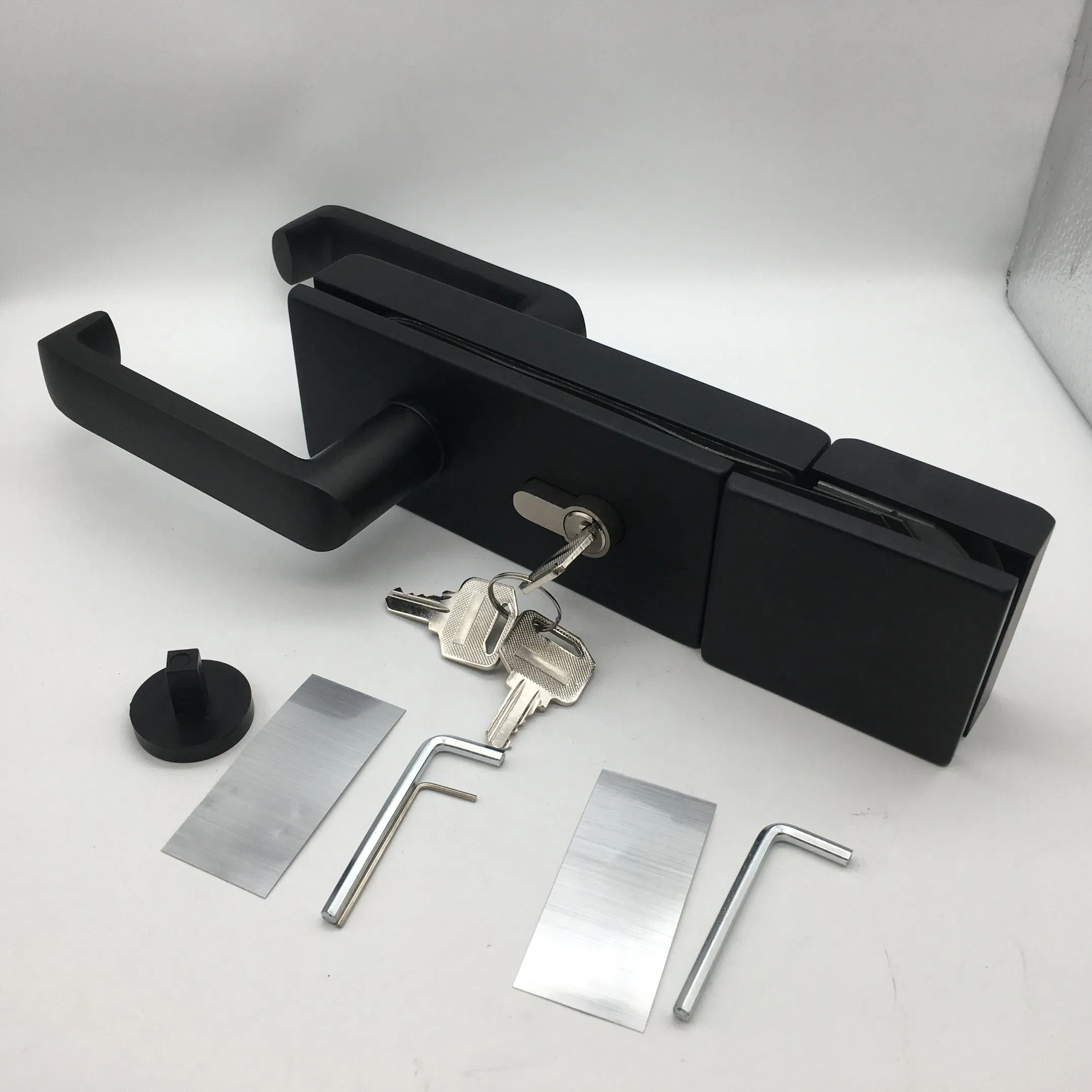 Frameless Glass Door Security Aluminum Material Lever Handle Offset Lock with Cylinder