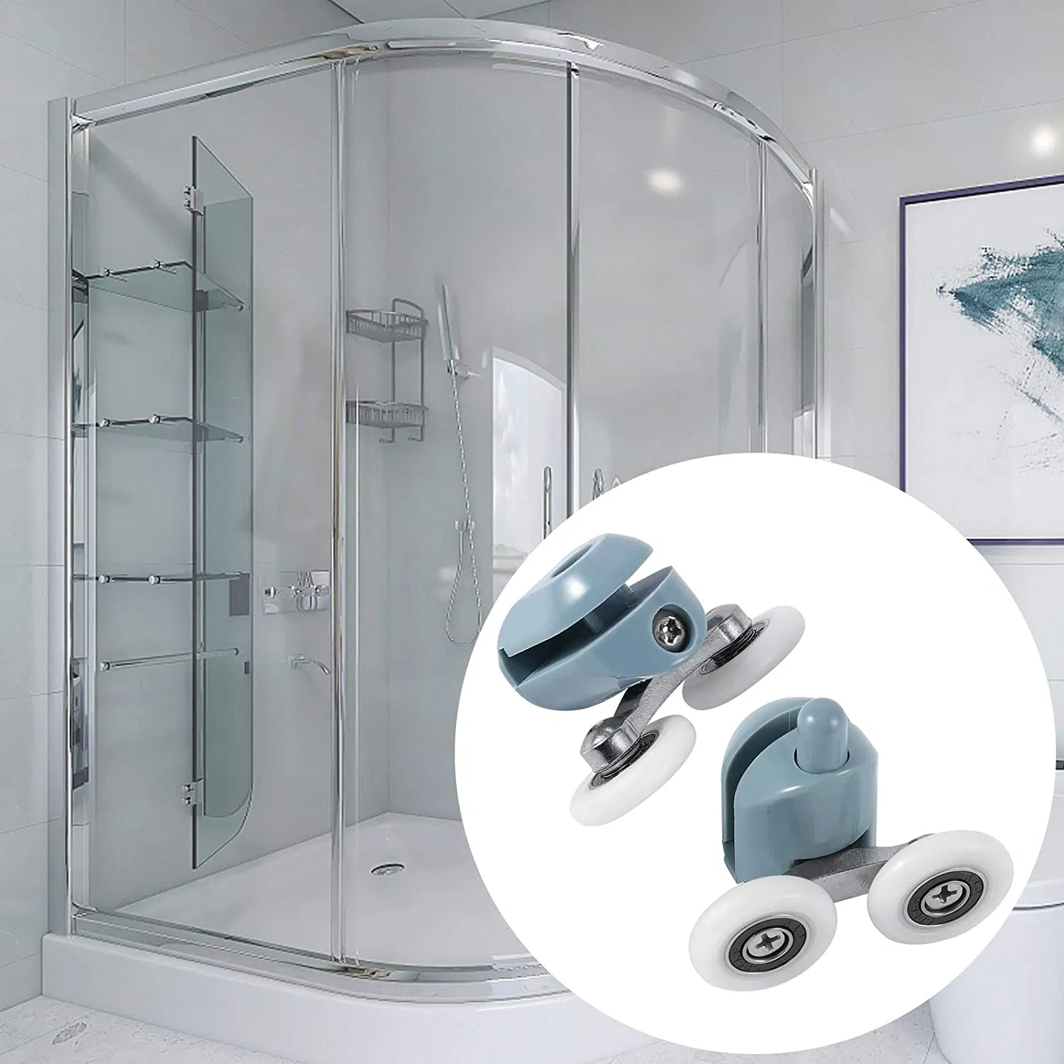 Double Wheel Low Noise Shower Door Rollers Easy Clean Door Roller Shower Cabinet Bathroom Pulleys Rollers