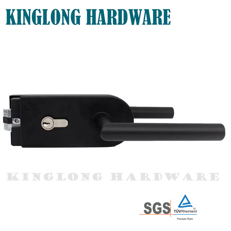 Matte Black Round Shape Glass Door Lock with Handle