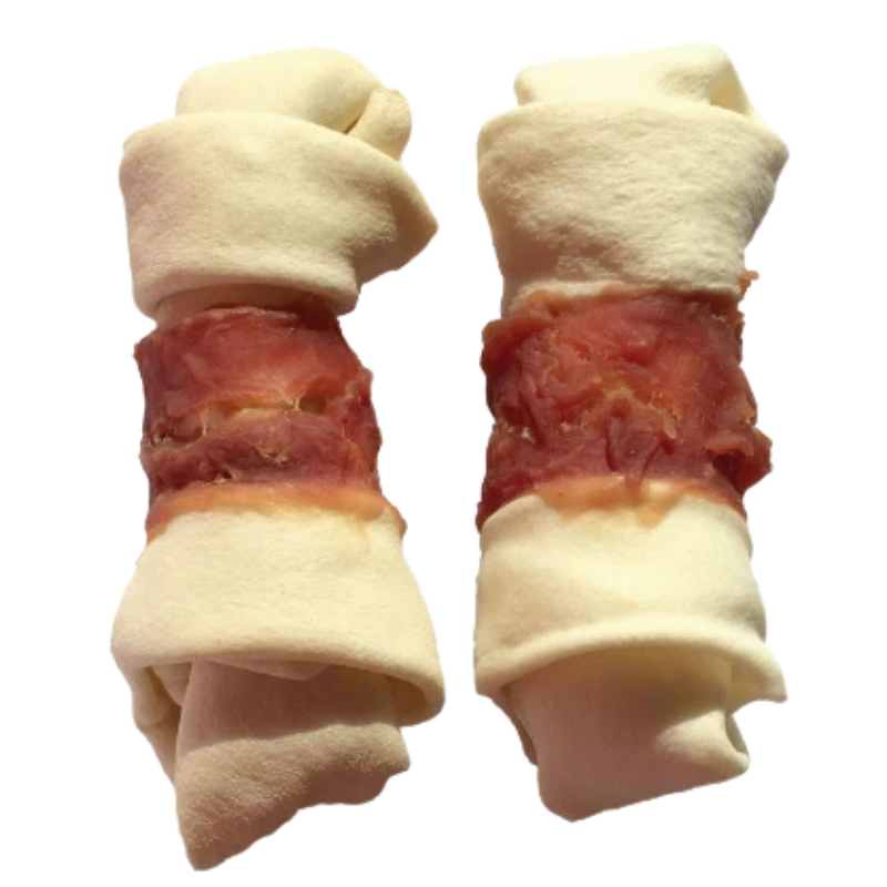 Dog Dental Chews Duck Wraps 5" Expanded Rawhide Knotted Bone